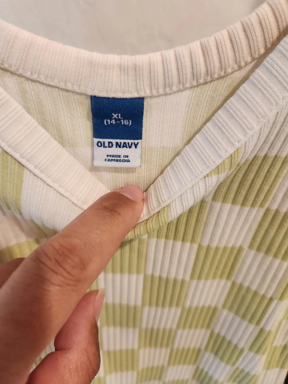 Old Navy Checkerboard Ribbed Tank Dress - Cream & Light Green